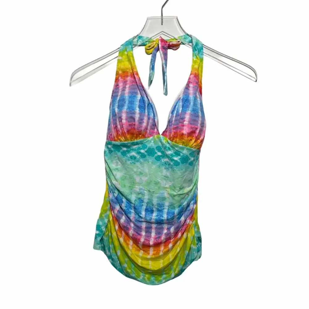 BLEU ROD BEATTIE Tankini Top Size 4 NWT Swim Tie Dye Day Tripper Beach Halter
